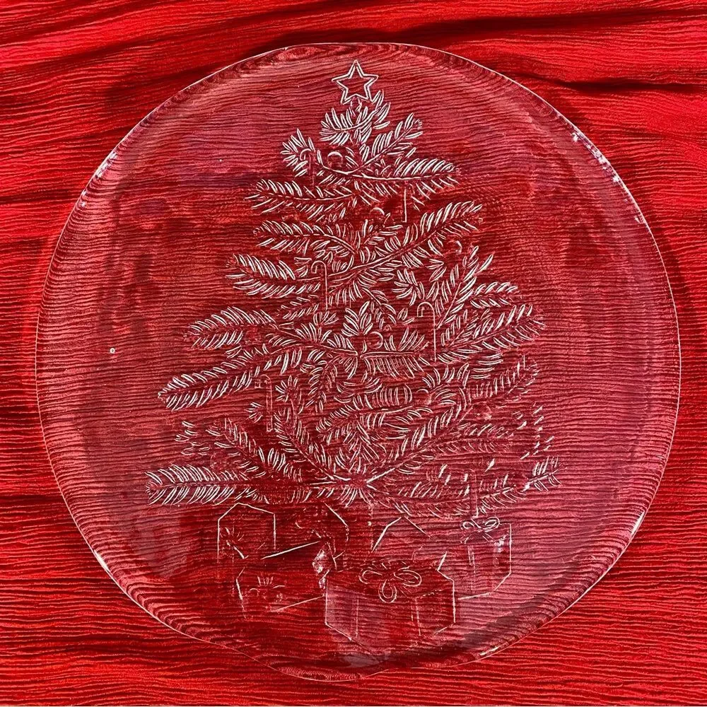 Pilgrim Glass Vtg Christmas Serving Platter Holiday Dish Etched Design Elegant